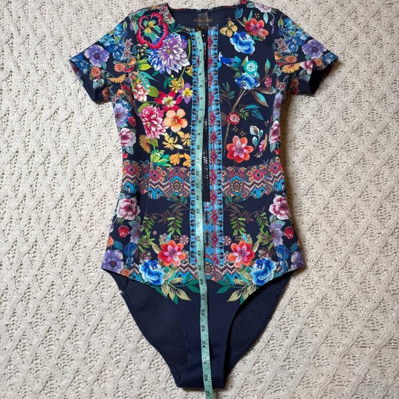 NWOT Johnny Was Floral Zip Rash Guard One-Piece‎ Swimsuit Navy Multicolor XS - Picture 5 of 8